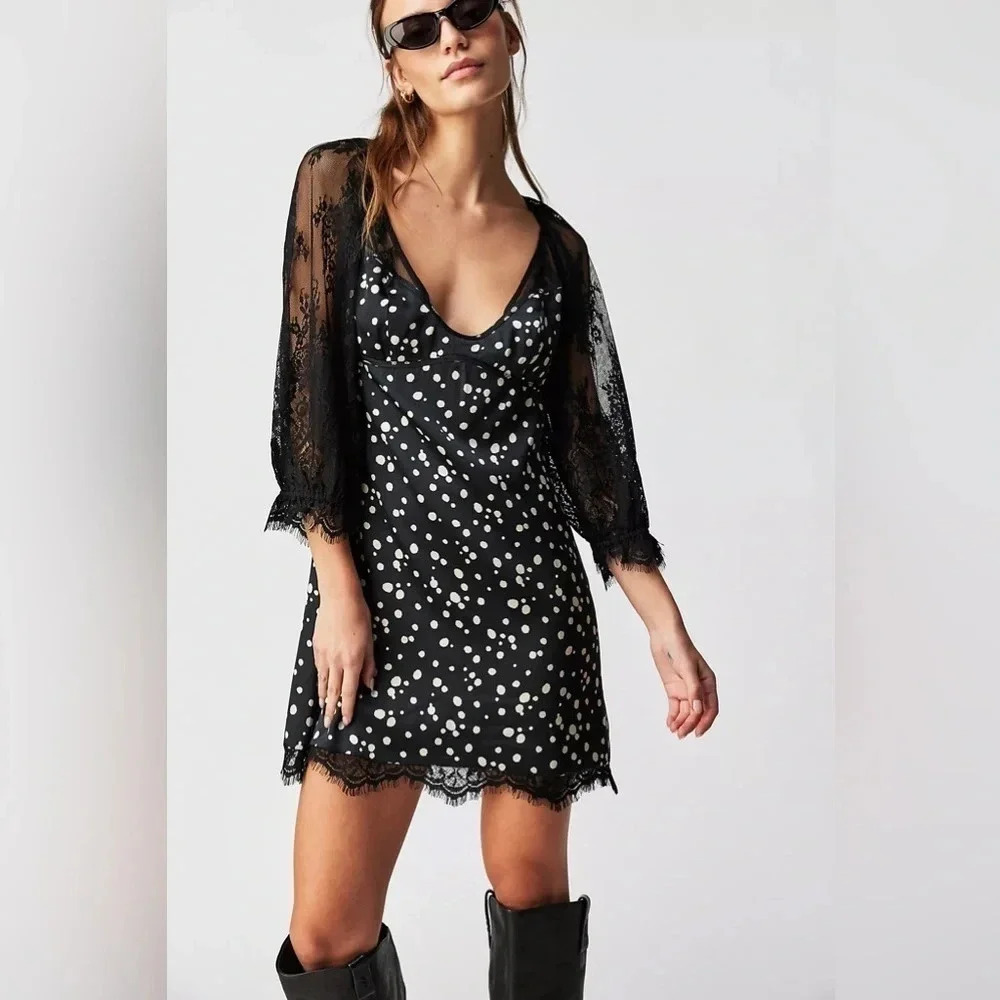 Elegant Black and White Polka Dot Dress